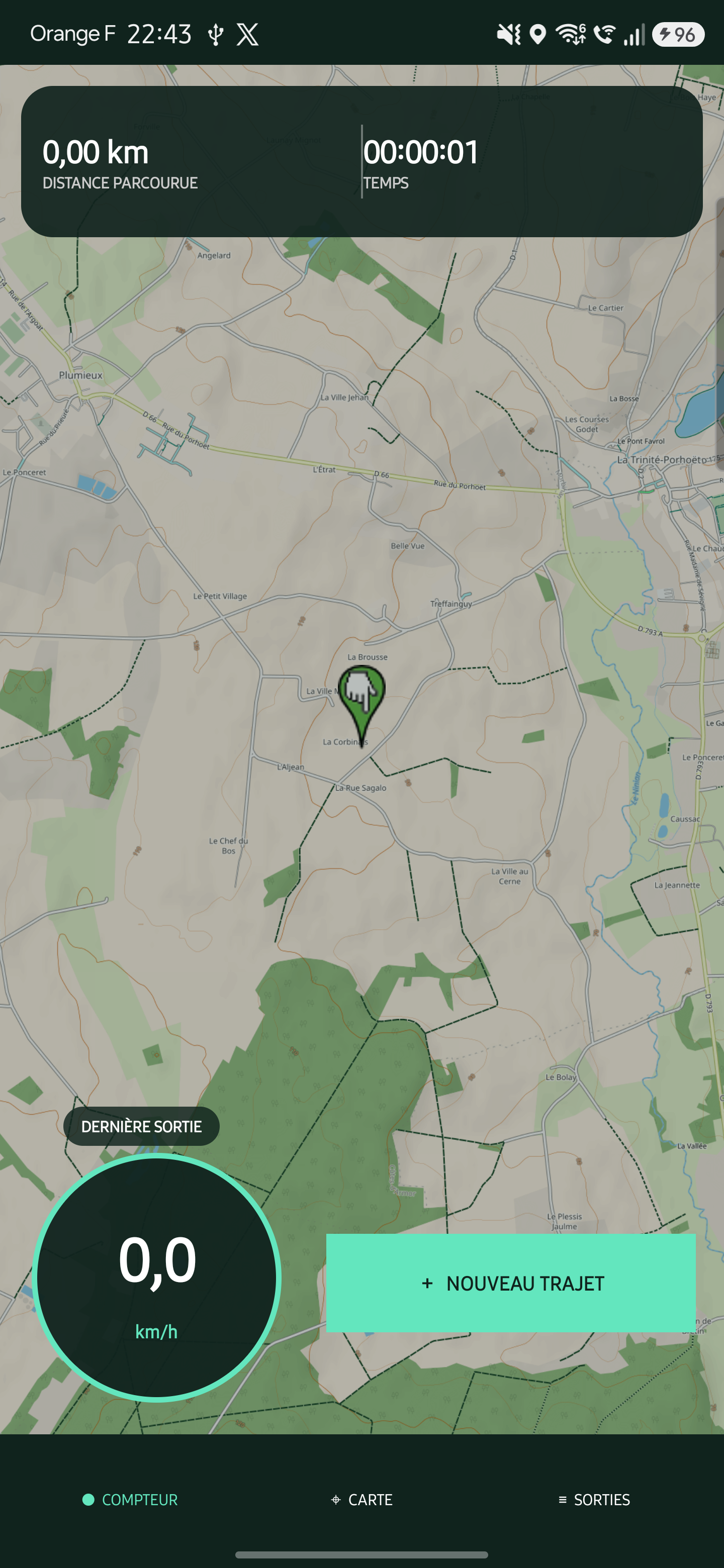 Carte et compteur de vitesse Cyclivio sur Android